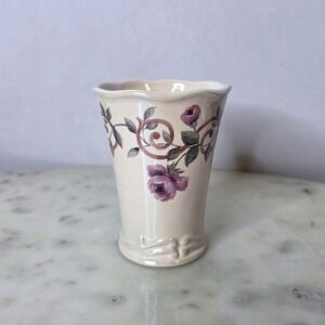 Croscill China Floral Rose Ceramic Toothbrush Tumbler Cup Beige Cassis Chambord